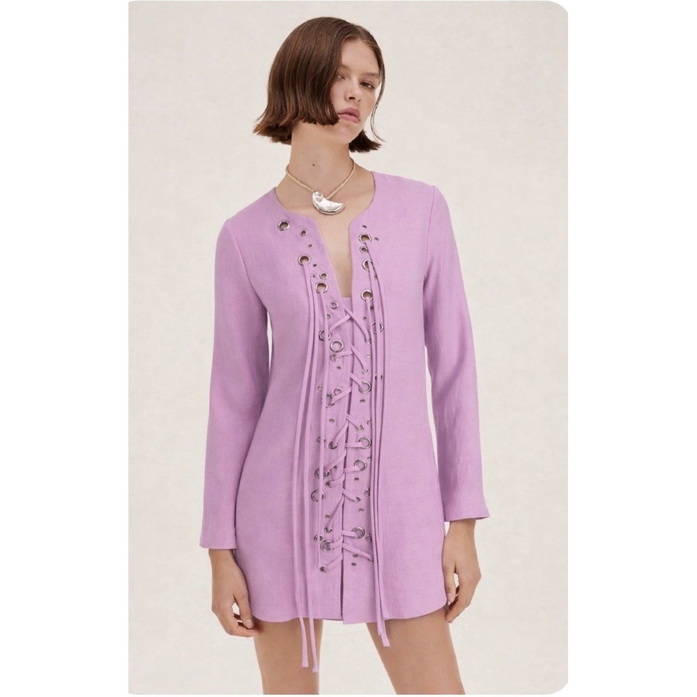 Alexis Marlena‎ Lace Up Grommet Mini Dress Lavender Purple Linen Blend NWT S